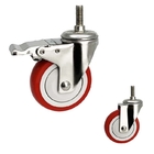 Customize Stainless Castor Wheels 4" Soft Red Wheel Medium Duty PU Threaded Stem Total Lock Casters