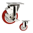 125mm Red PU Wheel Stainless Steel Casters Fixed Plate Type