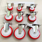 125mm Red PU Wheel Stainless Steel Casters Fixed Plate Type