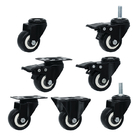 Black PVC Swivel Threaded Stem Light Duty Casters 1.5 Inch Soft Wheel With Total Brake