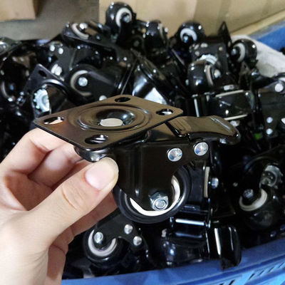 40mm Light Duty Casters Set Black PVC Swivel Threaded Stem Castors