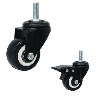 40mm Light Duty Casters Set Black PVC Swivel Threaded Stem Castors