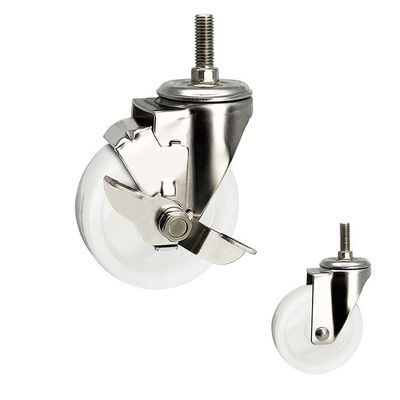 100mm Stainless Steel Casters White Nylon Threaded Stem Swivel 242lbs Load