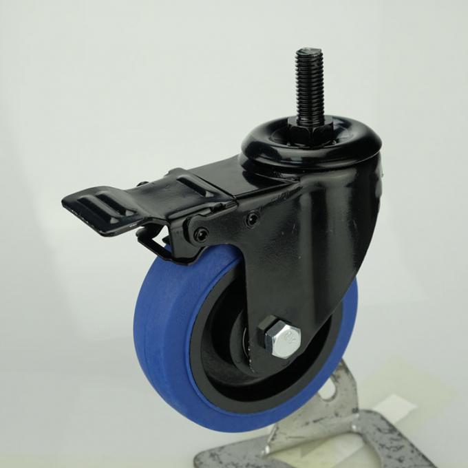 5 Inch Thermoplastic Rubber Wheels Threaded Stem Blue TPR Swivel Trolley Wheel Casters 0