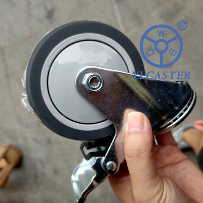 4 Inch Lockable Bolt Hole Type Soft TPR Castors Grey Wheel Trolley Casters 0