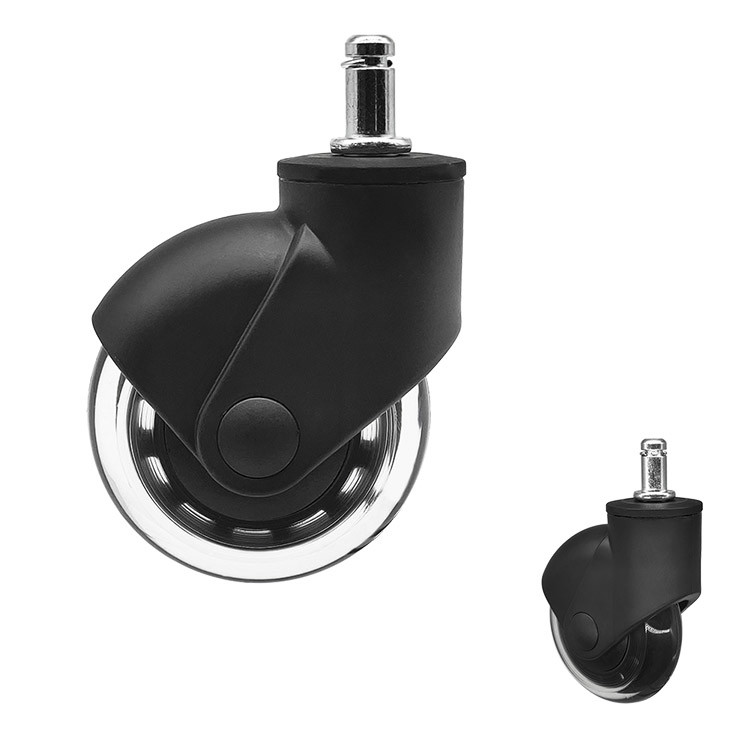 3 Inch Grip Ring Stem Soft PU Wheels Transparent Swivel Plug In Office Chair Casters