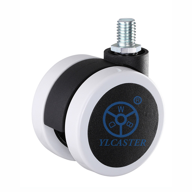 2.5" White Soft Pu Twin Wheel With Treaded Stem Silent Swivel Casters