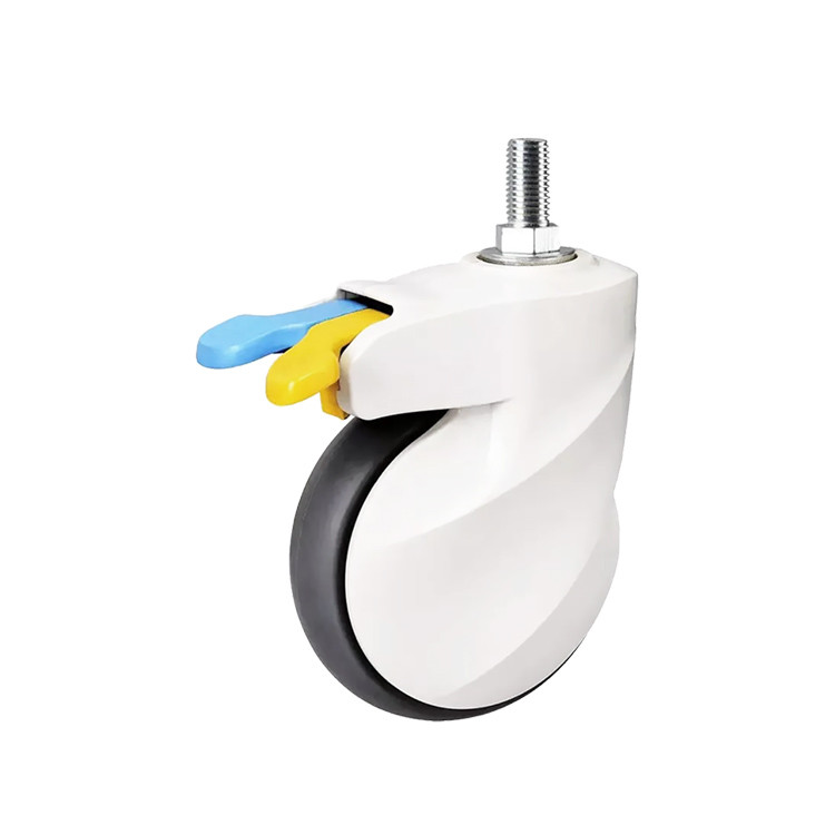 3" 154LBS Soft TPR Plate Type Swivel Medical Casters With Total Brake