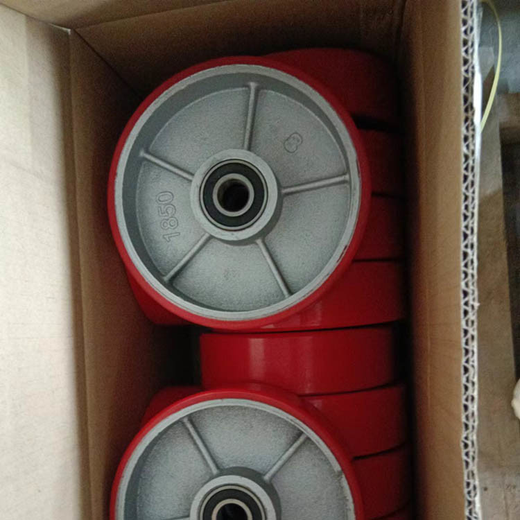 1850 Red Pallet Jack Wheels Double Ball Bearing Iron PU Pallet Truck Drive Wheels Wholesale