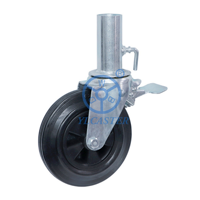 Heavy Duty Hollow Stem Scaffolding Wheels With Back Brake 6.5 Inch Diameter Plastic Core Rubber Wheel