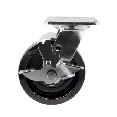 Swivel Plate Heavy Duty Casters Trolley Wheels With Side Lock 125x50mm Black Hard Glass Filled Nylon Wheel