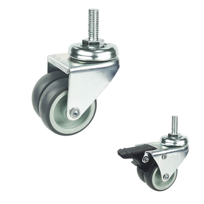 3 Inch Grey Furniture Wheels 176LBS Threaded Stem Swivel Locking Double Wheel Casters