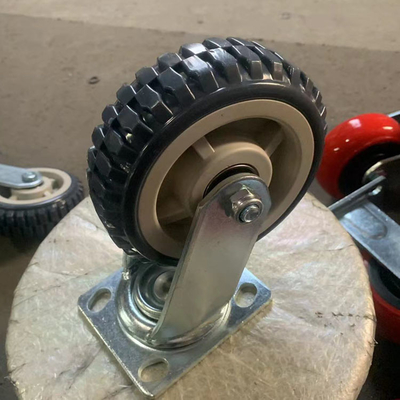 6 Inch Side Brake Heavy Duty Casters Grey PVC Wheel Ball Bearing Swivel Plate Knobby Tread