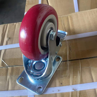 100x32mm Red PVC Caster Wheels With Brakes Ball Bearing Meidum Duty Trolley Wheels