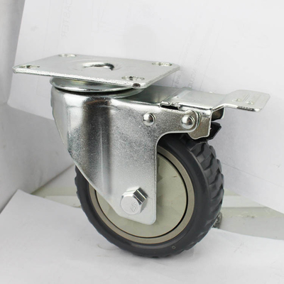 5 Inch 125mm Grey Tread Wheels Total Brake PVC Medium Duty Castors With Dust Covers For Trolleys