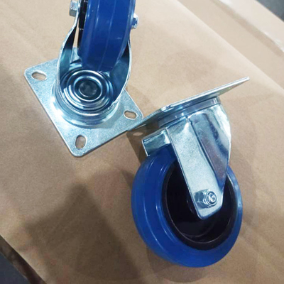 150kg Capacity 100x33mm European Soft Blue Wheels Swivel Elastic Rubber Caster Wheels Wholesales