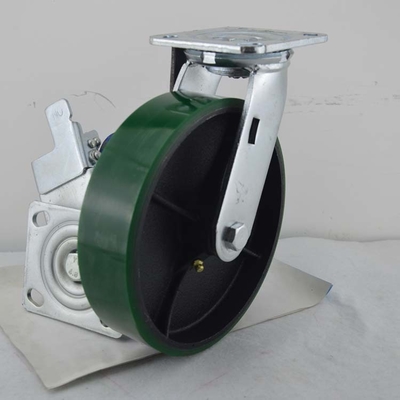 8 Inch Cast Iron Wheels Heavy Duty Swivel Plate Iron PU Industrial Trolley Wheels Castors Green