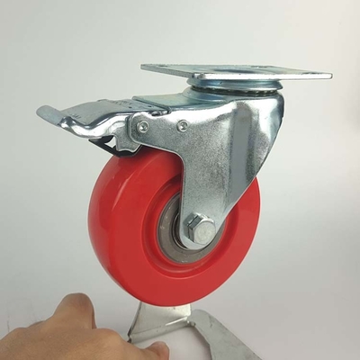 4" Casters With Brakes Meidum Duty Red PVC Swivel Industrial Trolley Wheels 4 Inch