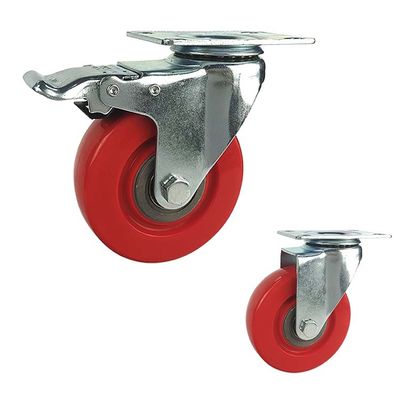 3 inch 80kg capacity swivel plate red pvc pp core medium duty casters for trolleys