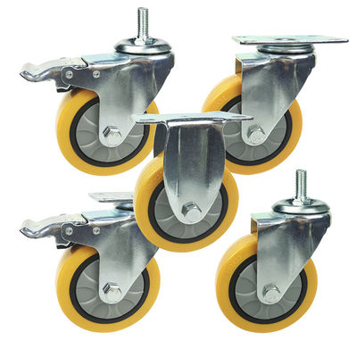 Polyurethane 242lbs Loading 4 Inch Medium Duty Casters With Double Brake