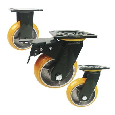 PU 8 Inch Swivel Caster Wheels , 380kg Capacity Orange Caster Wheels