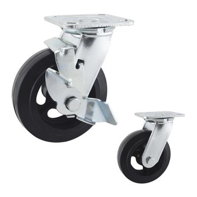 Rubber 150mm 510lbs Loading Heavy Duty Casters With Side Brake