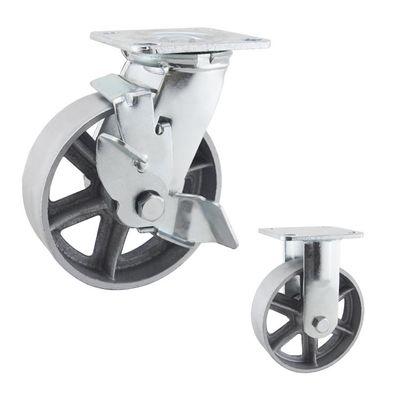 280kg Load Capacity 6"  Industrial Casters Heavy Duty Cast Iron Wheels With Side Lock