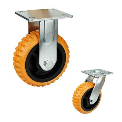 Orange 125mm PU Heavy Duty Casters With Brakes For Trolleys