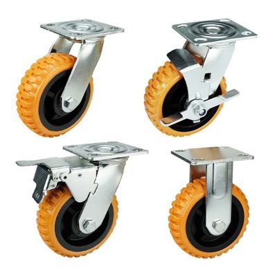 Rigid Plate Wheels 8 Inch Orange PVC Casters Heavy Duty Trolley Wheels