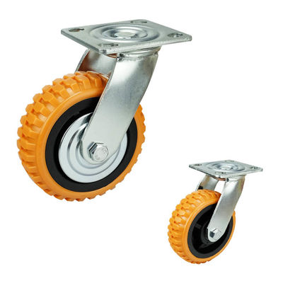 Orange 125mm PU Heavy Duty Casters With Brakes For Trolleys