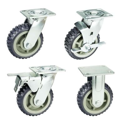 Grey PVC Wheels 6 Inch Fixed Casters Trolley Wheels Heavy Duty Industrial