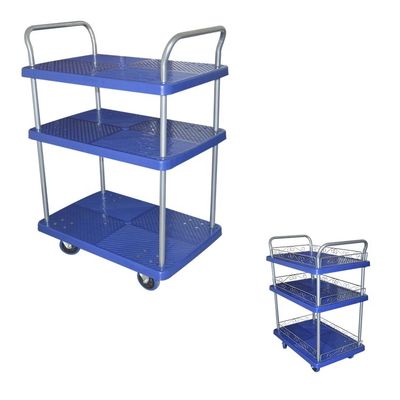 900x600mm Three Decker Plastic Platform Trolleys With 660lbs Capacity