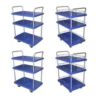 900x600mm Three Decker Plastic Platform Trolleys With 660lbs Capacity