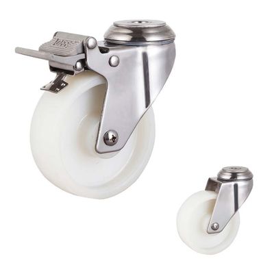 100mm White Solid Nylon Wheels 304 Stainless Steel Swivel Casters With Brakes Wholesales
