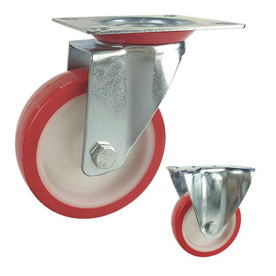 Red 198lbs Capacity 5 Polyurethane Casters With Threaded Stem