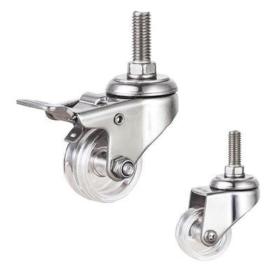 2 Inch Transparent Wheel 110LBS Capacity Rigid Plate Stainless Steel Light Duty Casters