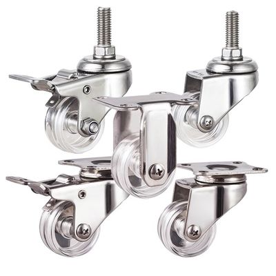2 Inch Transparent Wheel 110LBS Capacity Rigid Plate Stainless Steel Light Duty Casters