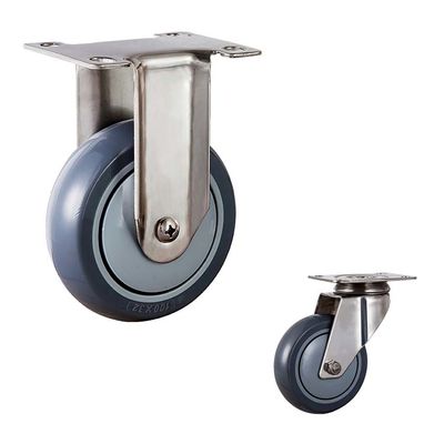 5 Inch Gray PU Stainless Steel Casters Swivel Total Brake