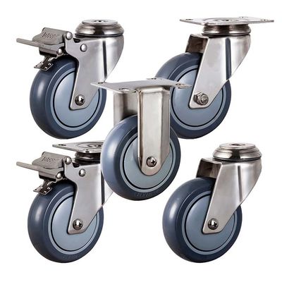 5 Inch Gray PU Stainless Steel Casters Swivel Total Brake