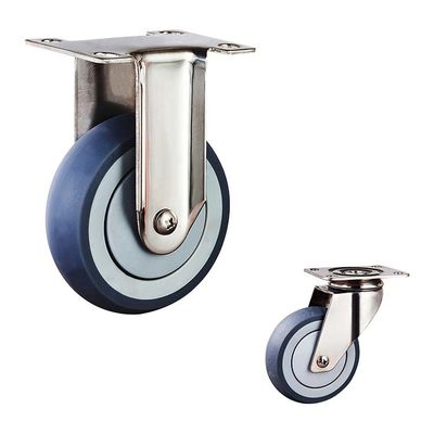 4" Rustic Resistant Gray TPR Direction Plate Rigid 304SS Stainless Steel Casters For Hand Trolleys