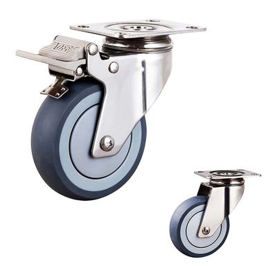 4 Inch 304SS Soft TPR Double Brake Medium Duty Stainless Steel Castor Wheels