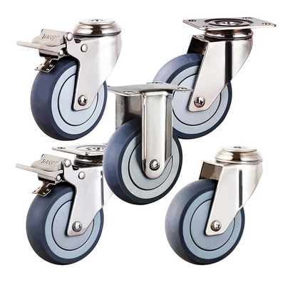 4 Inch 304SS Soft TPR Double Brake Medium Duty Stainless Steel Castor Wheels