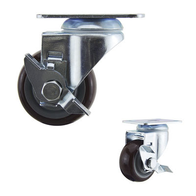 3 Inch Red Polyurethane Medium Duty Casters With Side Brake