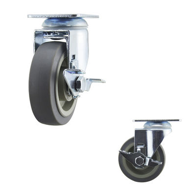 4 Inch Soft Rubber Casters Medium Duty Grey TPR Side Lock Swivel Caster Wheels For Hardwood Floors OEM