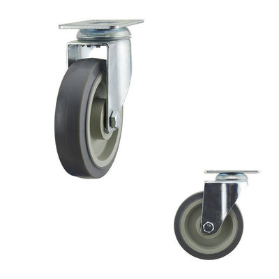 5" Flat Tread Gray PP Core Medium Duty Casters Zinc Painted Bracket