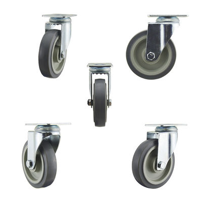 5" Flat Tread Gray PP Core Medium Duty Casters Zinc Painted Bracket