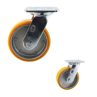 ISO9001 Orange Color 6 Inch 400kg Flat Tread PU Casters