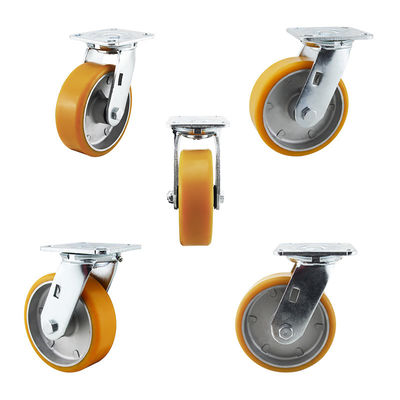 ISO9001 Orange Color 6 Inch 400kg Flat Tread PU Casters