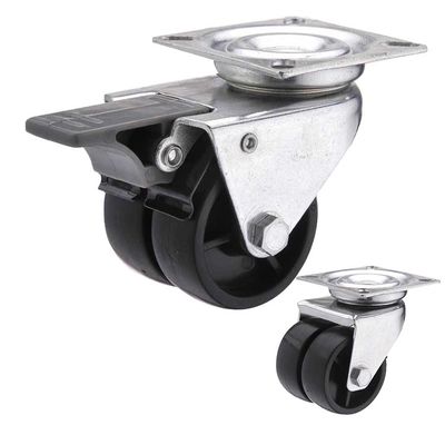 50mm Dual Wheel Double Brake PP Wheels Bolt Hole Swivel Casters For Furniture