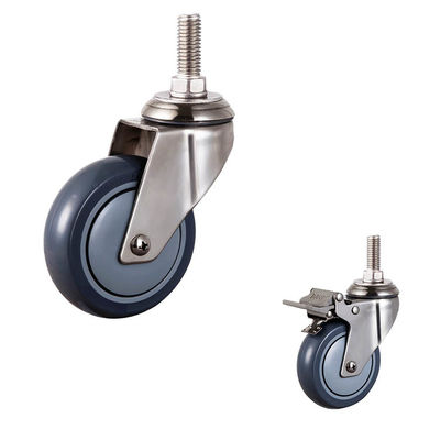 5 Inch Soft Wheel 130kg Capacity Threaded Stem Swivel Medium Duty PU 304SS Caster Wheels Manufacturer China